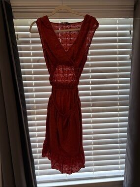 Zara Women's Red Eyelet V-Neck Summer Dress